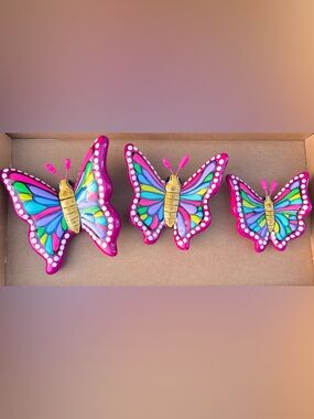 3 Talavera Butterflies Handmade & Painted Ceramic Mexican Pottery Wall Decor